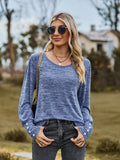 Round Neck Long Sleeve Buttoned T-Shirt - Trendsi