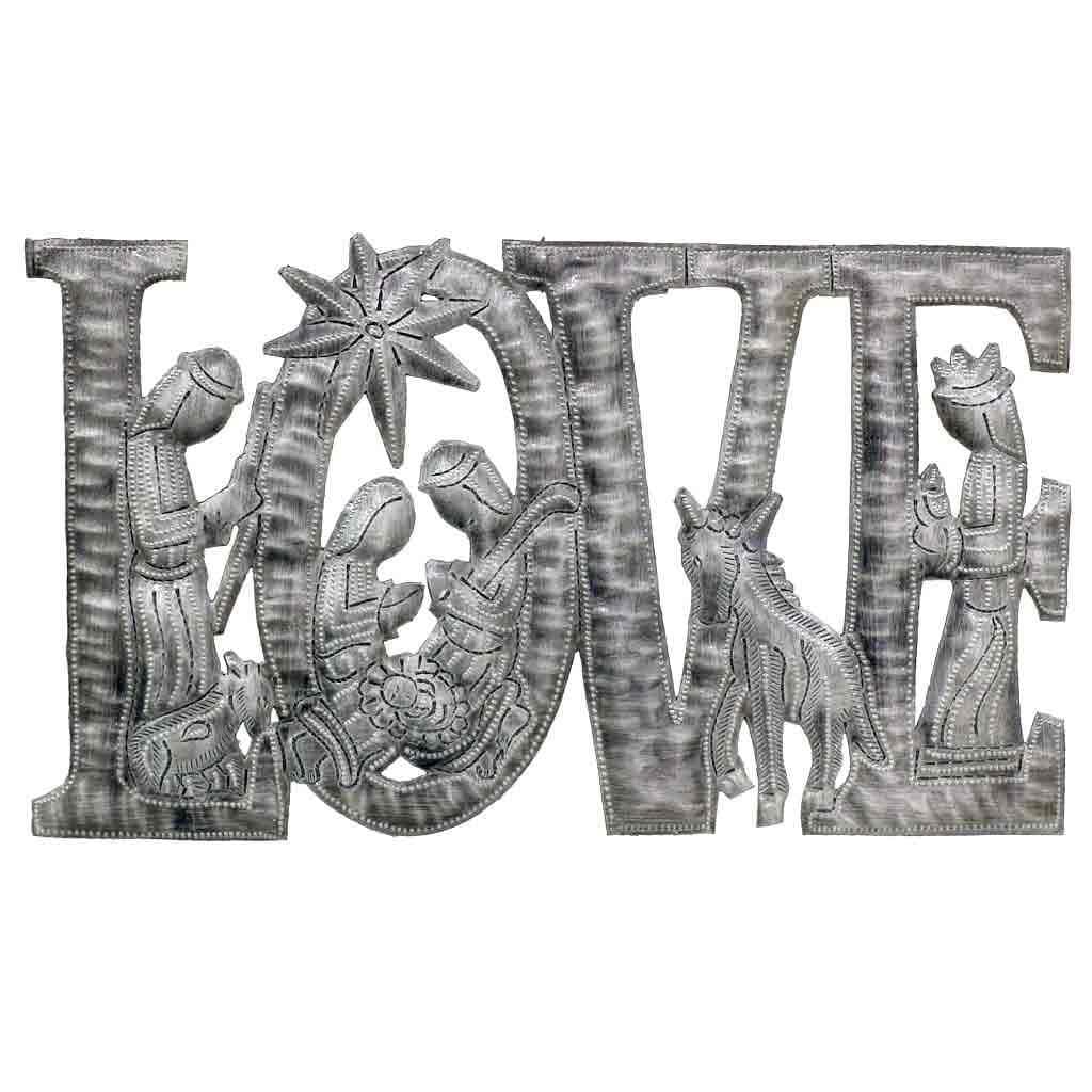 LOVE Metal Art with Nativity Scene (9" x 14") - Croix des Bouquets (H) - Croix des Bouquets (H)