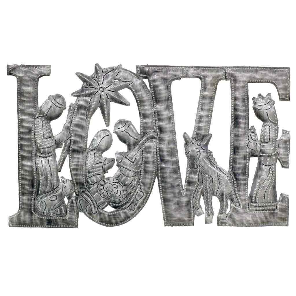 LOVE Metal Art with Nativity Scene (9" x 14") - Croix des Bouquets (H) - Flyclothing LLC