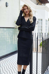 Mixed Knit V-Neck Cardigan and Knit Skirt Set - Trendsi - Flyclothing LLC