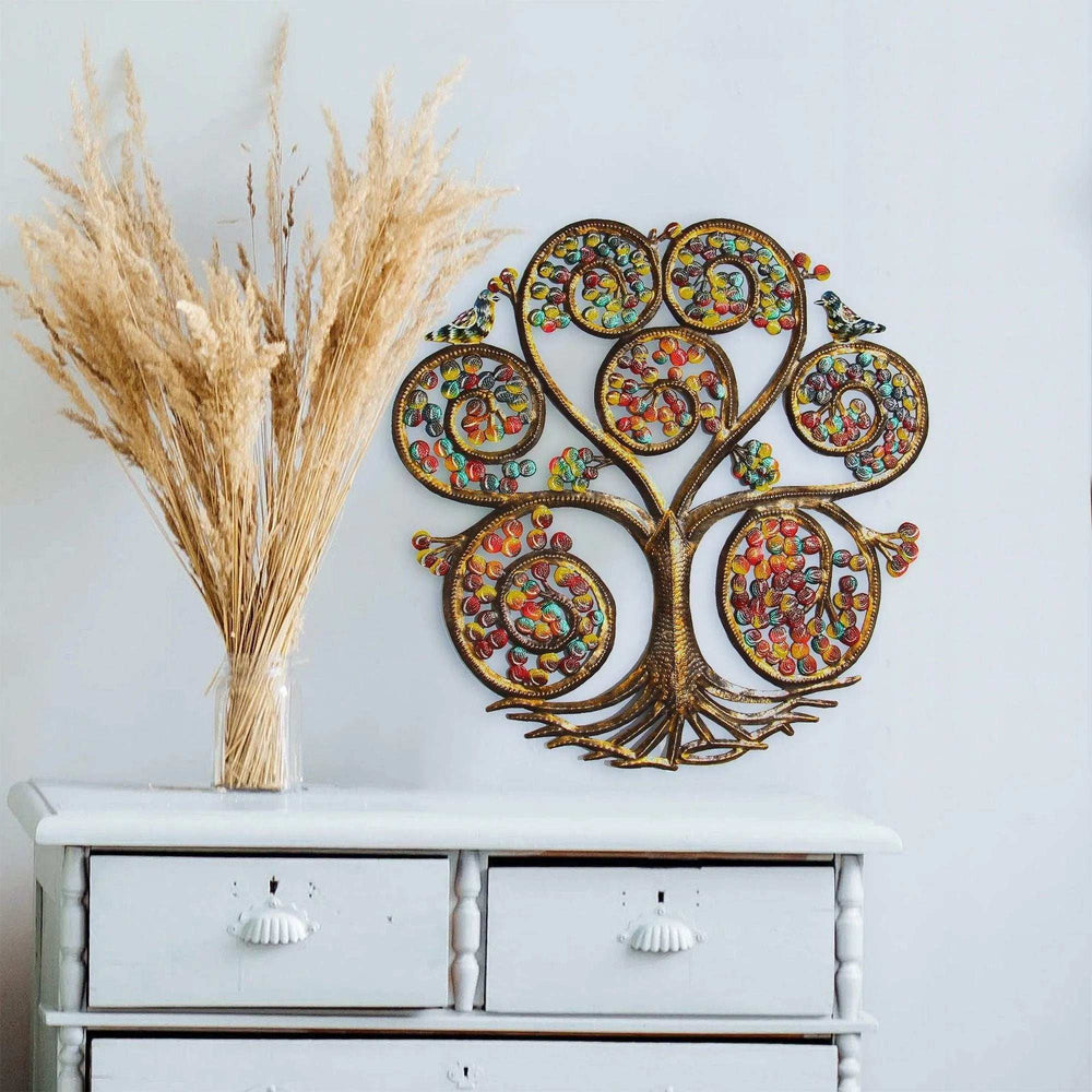 Autumn Spiral Tree of Life Haitian Steel Drum Wall Art - Haitian Artisans - Flyclothing LLC
