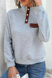 Contrast Ribbed Quarter-Snap Sweatshirt - Trendsi