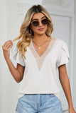 Contrast Trim Petal Sleeve V-Neck Top - Trendsi - Flyclothing LLC