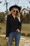 Collared Neck Cable-Knit Long Sleeve Blouse - Trendsi - Flyclothing LLC