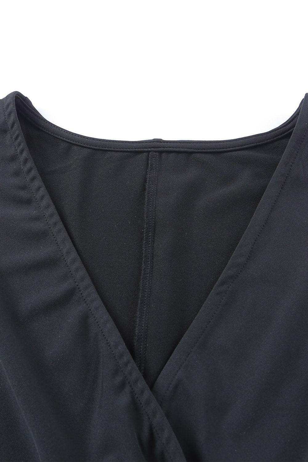 Twisted Plunge Three-Quarter Sleeve Jumpsuit - Trendsi - Flyclothing LLC