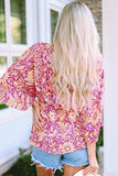Floral V-Neck Tie Front Ruffled Blouse - Trendsi - Flyclothing LLC