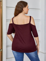 Plus Size V-Neck Cold-Shoulder Blouse - Trendsi - Flyclothing LLC