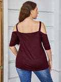 Plus Size V-Neck Cold-Shoulder Blouse - Trendsi - Flyclothing LLC
