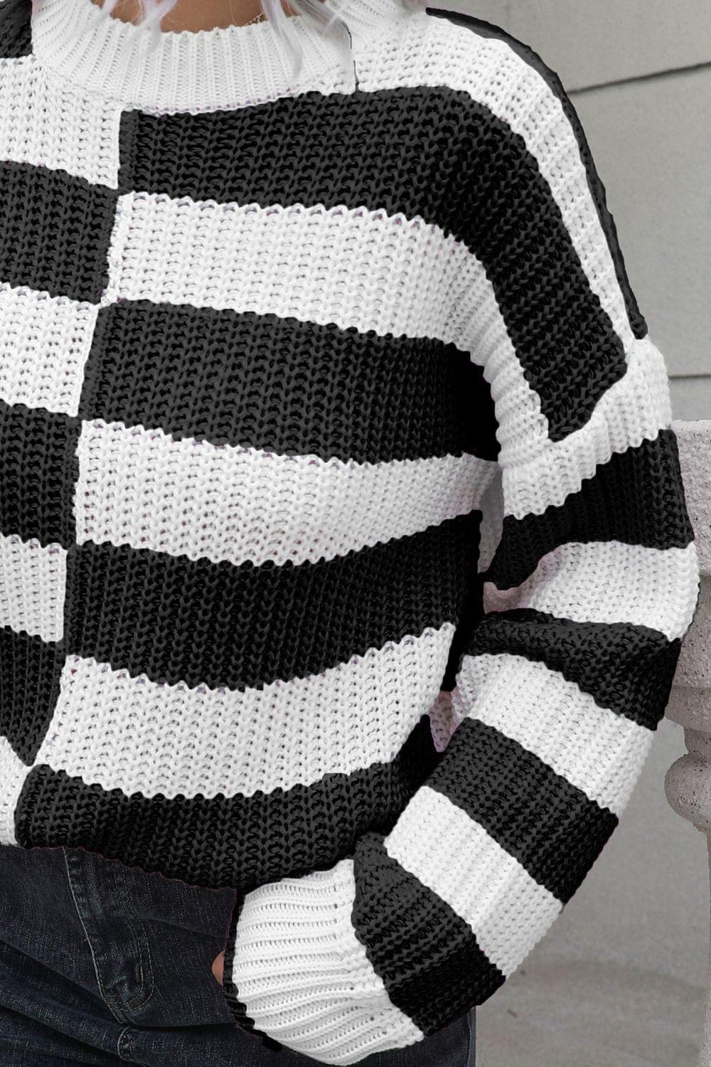 Color Block Dropped Shoulder Sweater - Trendsi