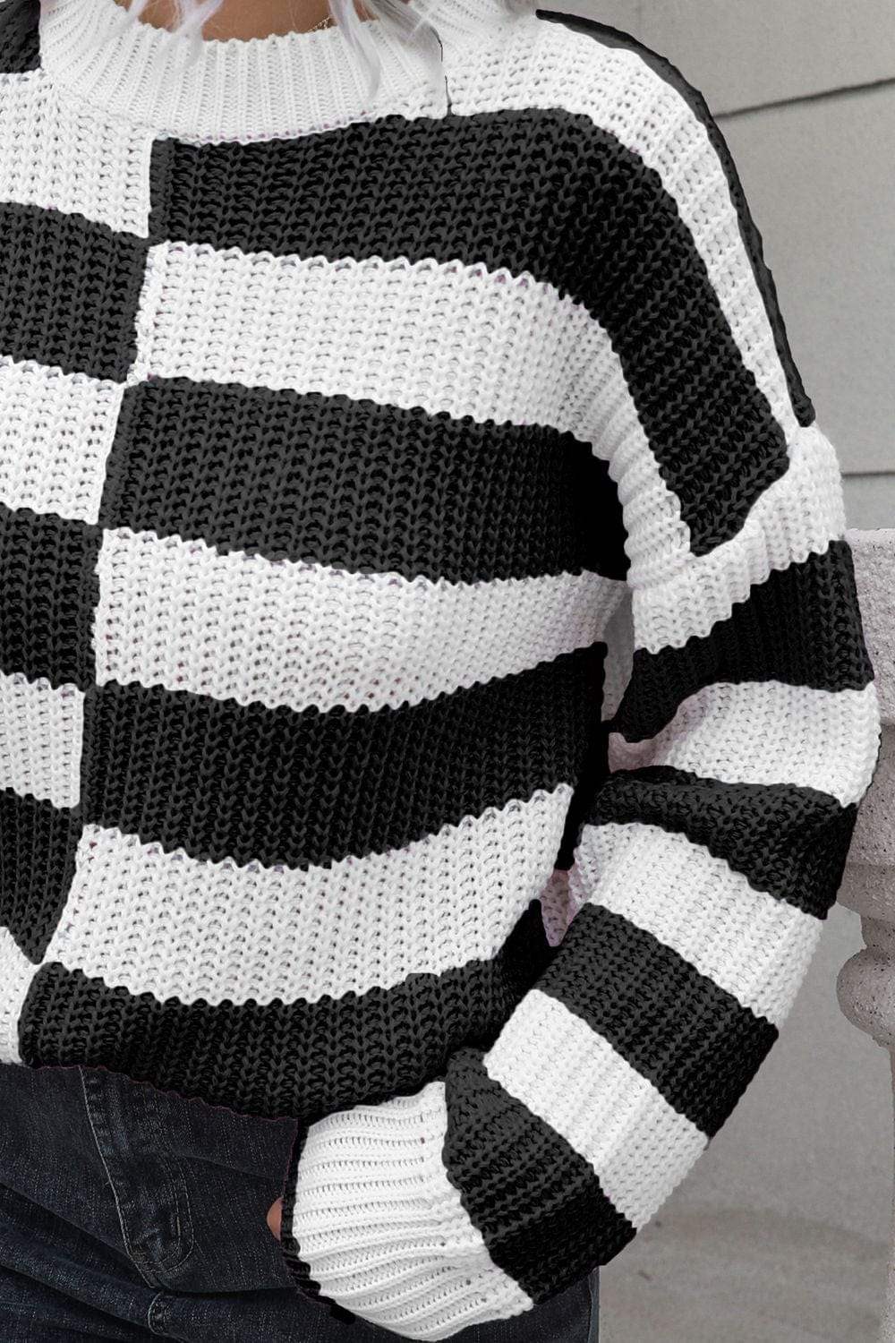 Color Block Dropped Shoulder Sweater - Trendsi - Flyclothing LLC
