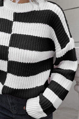 Color Block Dropped Shoulder Sweater - Trendsi - Flyclothing LLC