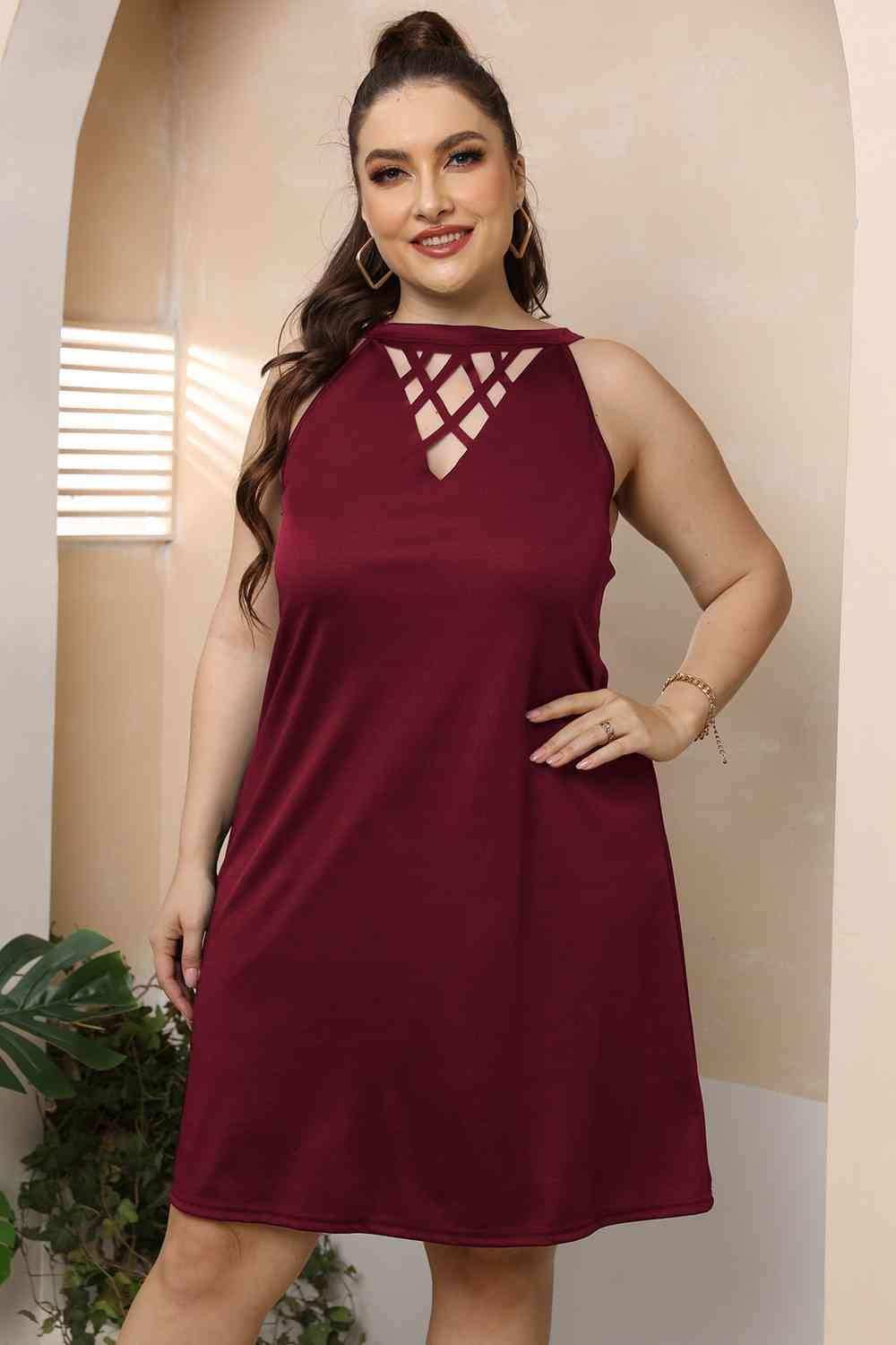 Plus Size Cutout Round Neck Sleeveless Dress - Trendsi - Flyclothing LLC