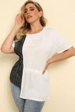 Plus Size Striped Color Block Asymmetrical T-Shirt - Trendsi