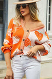 Printed V-Neck Button-Down Long Sleeve Cardigan - Trendsi - Flyclothing LLC