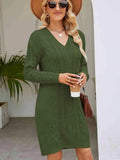 Cable-Knit V-Neck Mini Sweater Dress - Trendsi - Flyclothing LLC