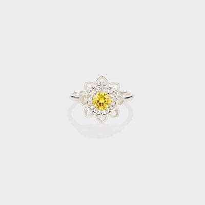 Flower Shape Zircon Platinum-Plated 925 Sterling Silver Ring - Trendsi - Flyclothing LLC
