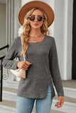 Slit Decorative Button Square Neck T-Shirt - Trendsi - Flyclothing LLC