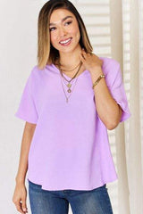 Zenana Texture Short Sleeve T-Shirt - Trendsi - Flyclothing LLC