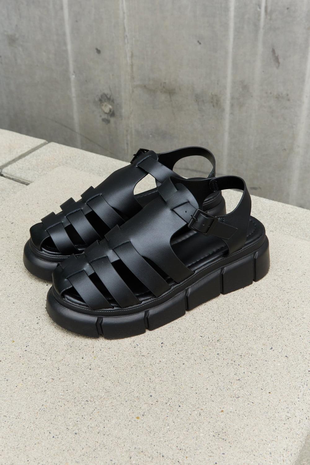 Qupid Platform Cage Stap Sandal in Black - Trendsi