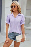 Eyelet Johnny Collar Short Sleeve Blouse - Trendsi - Flyclothing LLC