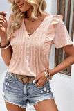 Printed Ruffle Trim Pleated Detail Blouse - Trendsi - Flyclothing LLC