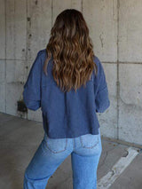 Ribbed Collared Neck Button Up Jacket - Trendsi - Flyclothing LLC
