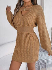 Cable-Knit Cutout Round Neck Slit Sweater - Trendsi