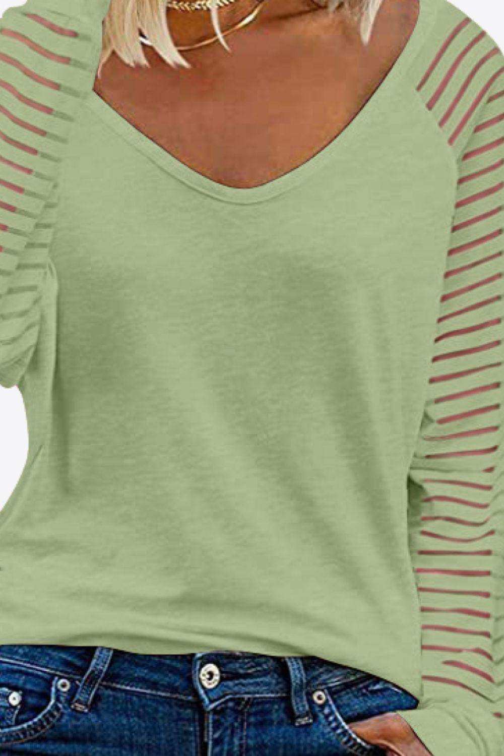 V-Neck Long Raglan Sleeve Top - Trendsi - Flyclothing LLC