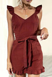 Tie Belt V-Neck Ruffled Romper - Trendsi - Flyclothing LLC
