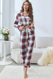 Plaid Button Front Top and Pants Lounge Set - Trendsi