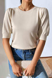 Round Neck Puff Sleeve Knit Top - Trendsi - Flyclothing LLC
