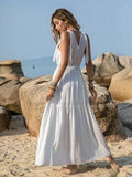 V-Neck Tie Shoulder Crochet Maxi Dress - Trendsi