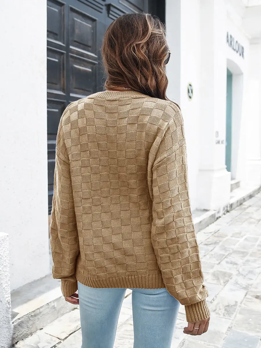 Round Neck Dropped Shoulder Sweater - Trendsi - Flyclothing LLC