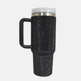 Rhinestone Stainless Steel Tumbler with Straw - Trendsi