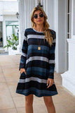 Striped Round Neck Long Sleeve Dress - Trendsi - Flyclothing LLC