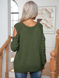 Decorative Button Cold-Shoulder Sweater - Trendsi - Flyclothing LLC