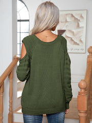 Decorative Button Cold-Shoulder Sweater - Trendsi