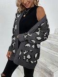 Leopard Open Front Dropped Shoulder Cardigan - Trendsi