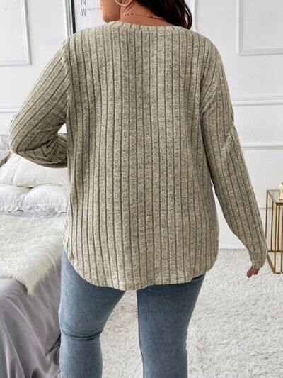 Plus Size V-Neck Long Sleeve T-Shirt - Trendsi