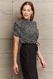 Printed Round Neck Puff Sleeve Blouse - Trendsi