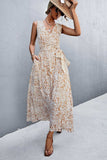 Printed V-Neck Tie Waist Maxi Dress - Trendsi - Flyclothing LLC