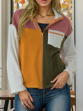 Color Block Zip-Up Long Sleeve Jacket - Trendsi
