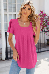 Eyelet Square Neck Flutter Sleeve Blouse - Trendsi - Flyclothing LLC