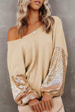 Sequin Waffle-Knit Blouse - Trendsi - Flyclothing LLC