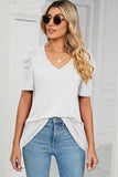 Heathered V-Neck Puff Sleeve T-Shirt - Trendsi - Flyclothing LLC