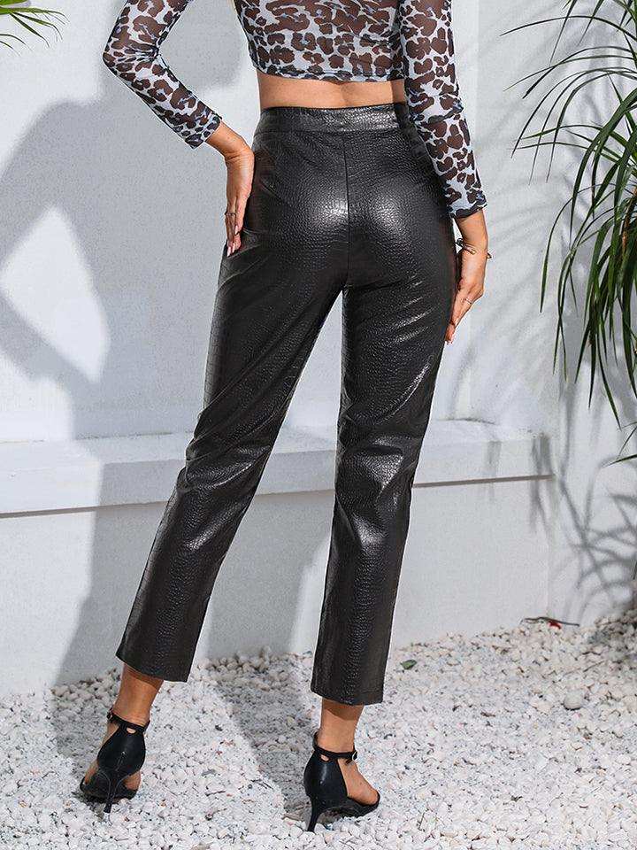 Zip-Up High Waist Straight Leg Pants - Trendsi - Flyclothing LLC