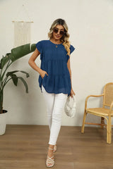 Swiss Dot Round Neck Tiered Blouse - Trendsi - Flyclothing LLC