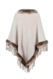 Faux Fur Trim Fringed Poncho - Trendsi - Flyclothing LLC