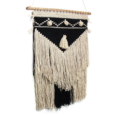 Handwoven Boho Wall Hanging, Charcoal & Cream - Asha Handicrafts