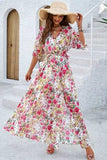 Printed Tied Half Sleeve Slit Dress - Trendsi - Flyclothing LLC